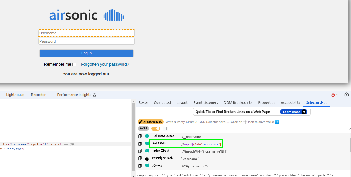 as_username2 SelectorsHub example